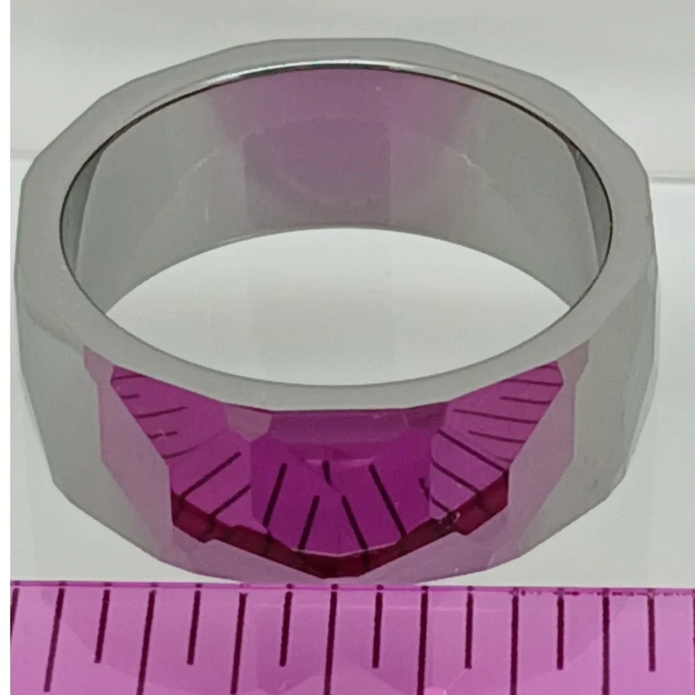 Vintage Tungsten Faceted Geometric Band Ring Silver 8mm Size 9.75 1990s Y2K NOS